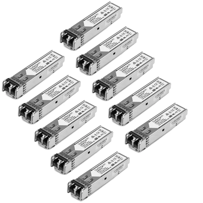 StarTech.com modulo ricetrasmettitore SFP compatibile HP J4858C – 1000BASE-SX – confezione da 10 ~ confezione da 10 modulo SFP compatibile HPE J4858C – 1000BASE-SX – ricetrasmettitore in fibra ottica multimodale 1GbE – SFP 1GE Gigabit Ethernet – LC 550m – 850nm – DDM HPE 1400, 1700, 1820