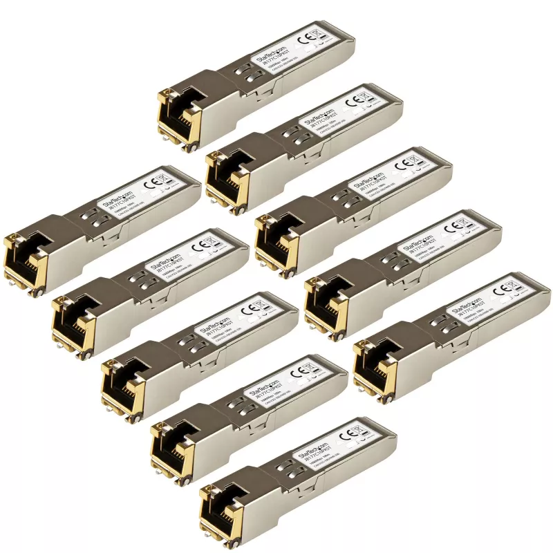 StarTech.com modulo ricetrasmettitore SFP compatibile HP J8177C – 1000BASE-T – confezione da 10 ~ confezione da 10 modulo SFP compatibile HPE J8177C – 1000BASE-T – SFP su RJ45 Cat6/Cat5e – SFP 1GE Gigabit Ethernet – RJ-45 100 m – HPE 1810, 1820, 2530