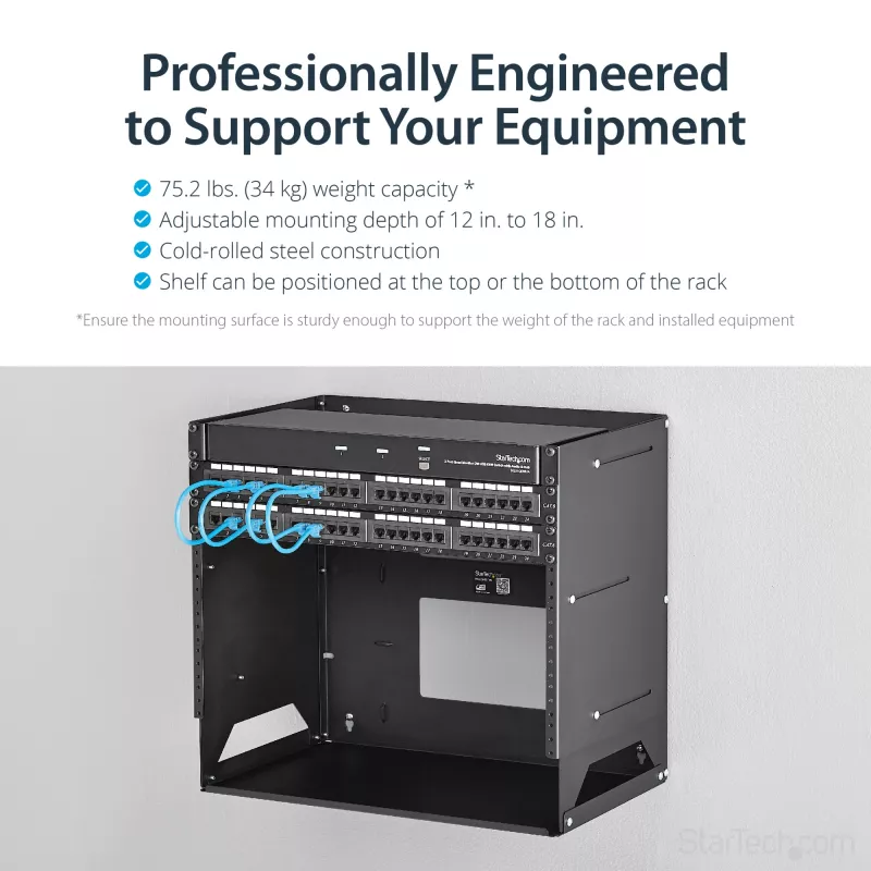 StarTech.com rack server a parete con ripiano integrato – acciaio massiccio – 8U