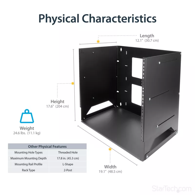 StarTech.com rack server a parete con ripiano integrato – acciaio massiccio – 8U