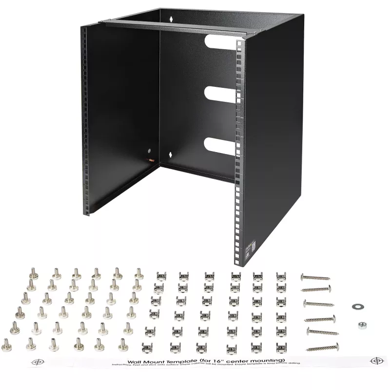 StarTech.com rack di rete a parete 12U – profondità 14 pollici (profilo piatto) – supporto patch panel 19 pollici per server e dispositivi IT a profilo piatto, switch di rete – portata 125 lbs/57 kg, nero