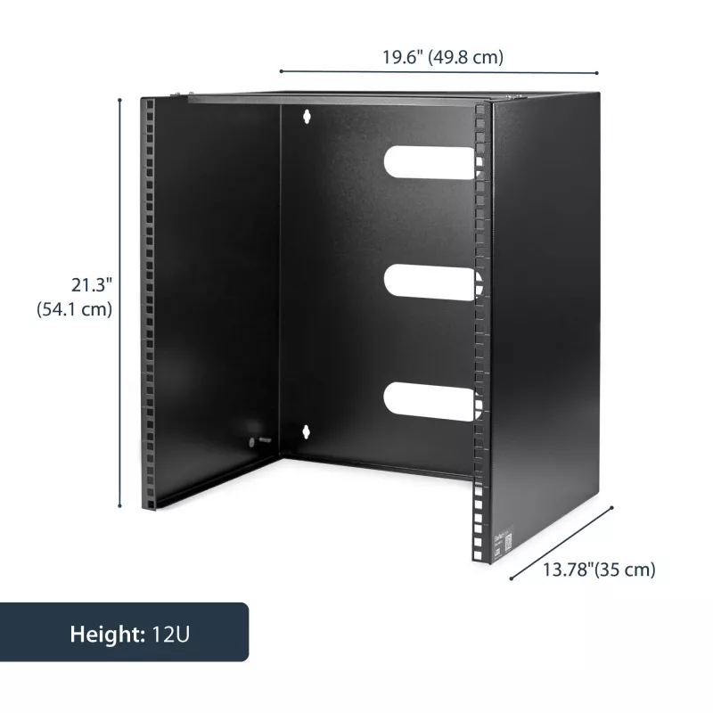 StarTech.com rack di rete a parete 12U – profondità 14 pollici (profilo piatto) – supporto patch panel 19 pollici per server e dispositivi IT a profilo piatto, switch di rete – portata 125 lbs/57 kg, nero