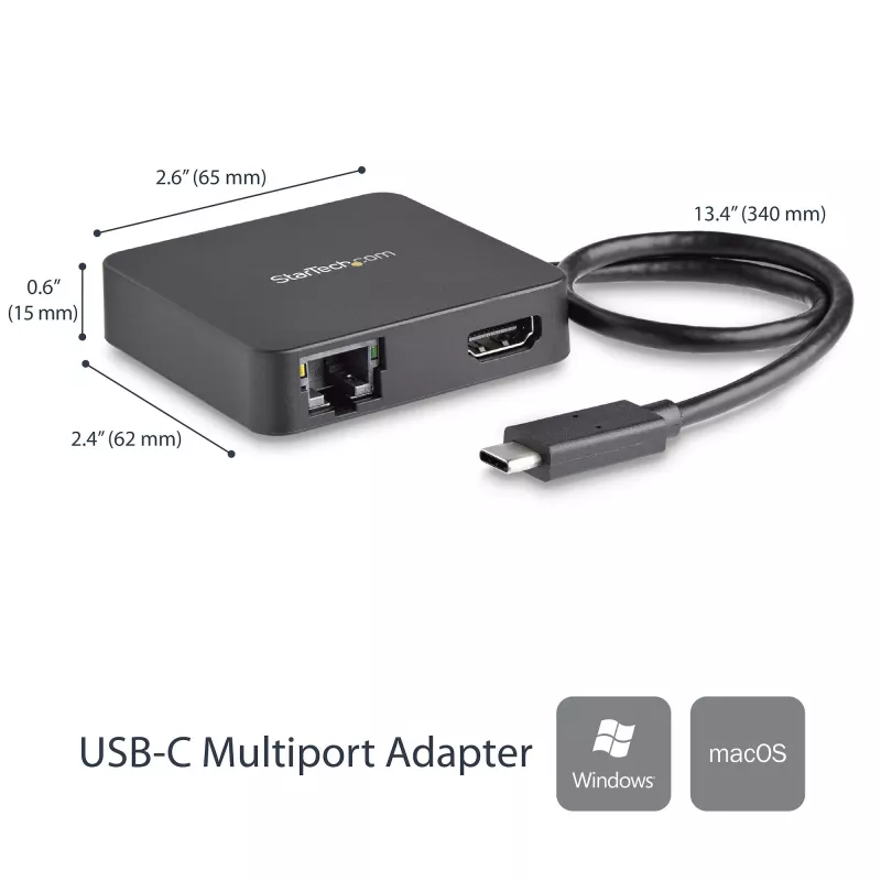 StarTech.com Adattatore multiporta USB-C – Mini dock USB-C portatile con video 4K-HDMI – Ethernet Gigabit, hub USB 3.0 (1x USB-A, 1x USB-C) – Adattatore multiporta USB Type-C – Compatibile Thunderbolt 3