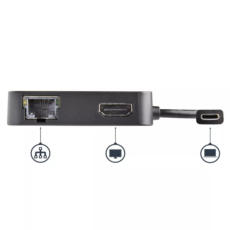 StarTech.com Adattatore multiporta USB-C – Mini dock USB-C portatile con video 4K-HDMI – Ethernet Gigabit, hub USB 3.0 (1x USB-A, 1x USB-C) – Adattatore multiporta USB Type-C – Compatibile Thunderbolt 3
