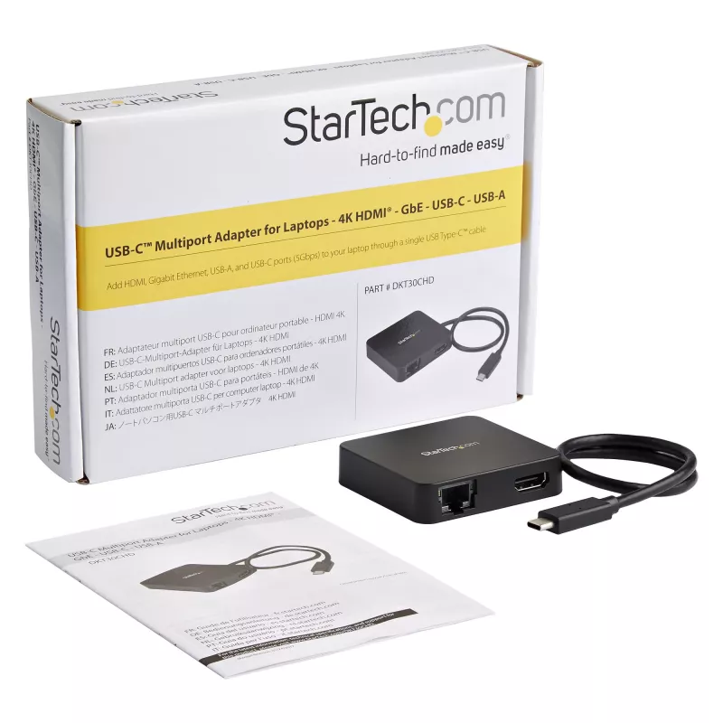 StarTech.com Adattatore multiporta USB-C – Mini dock USB-C portatile con video 4K-HDMI – Ethernet Gigabit, hub USB 3.0 (1x USB-A, 1x USB-C) – Adattatore multiporta USB Type-C – Compatibile Thunderbolt 3