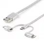StarTech.com Cavo di ricarica multiplo USB da 1 m – USB a Micro-USB o USB-C o Lightning per iPhone/iPad/iPod/Android – certificato Apple MFi – caricabatterie USB 3-in-1 – intrecciato