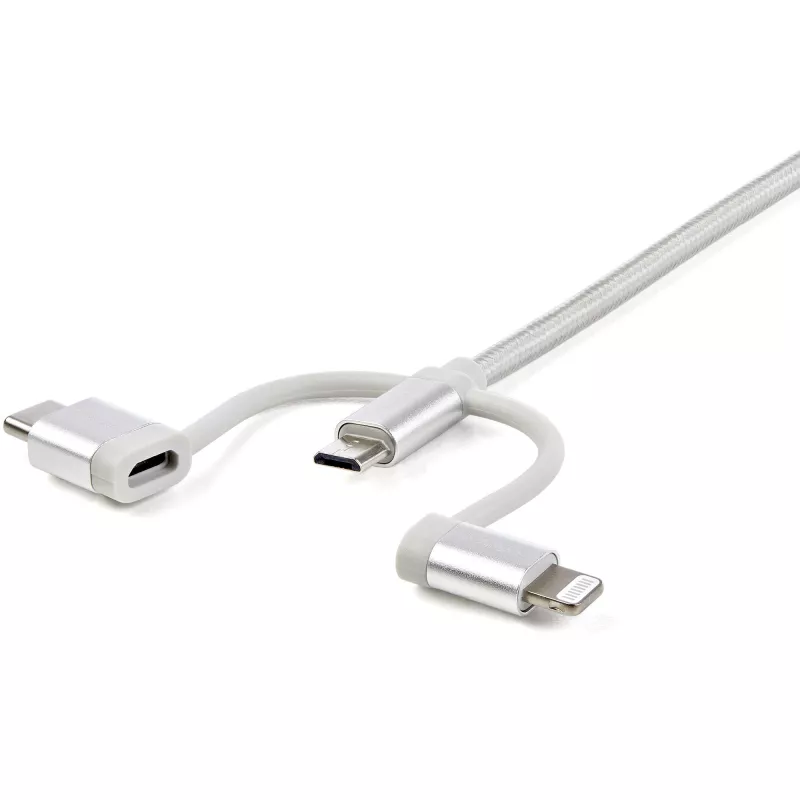 StarTech.com Cavo di ricarica multiplo USB da 1 m – USB a Micro-USB o USB-C o Lightning per iPhone/iPad/iPod/Android – certificato Apple MFi – caricabatterie USB 3-in-1 – intrecciato