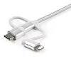 StarTech.com Cavo di ricarica multiplo USB da 1 m – USB a Micro-USB o USB-C o Lightning per iPhone/iPad/iPod/Android – certificato Apple MFi – caricabatterie USB 3-in-1 – intrecciato