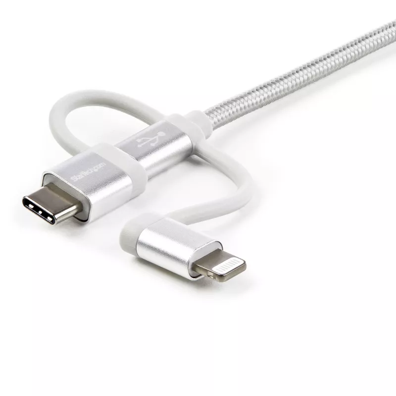 StarTech.com Cavo di ricarica multiplo USB da 1 m – USB a Micro-USB o USB-C o Lightning per iPhone/iPad/iPod/Android – certificato Apple MFi – caricabatterie USB 3-in-1 – intrecciato
