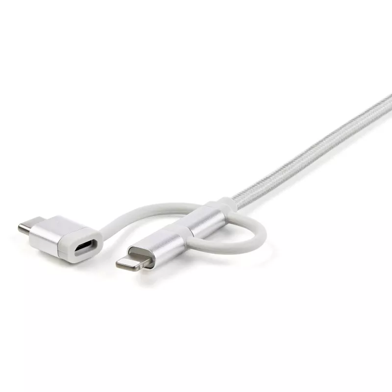 StarTech.com Cavo di ricarica multiplo USB da 1 m – USB a Micro-USB o USB-C o Lightning per iPhone/iPad/iPod/Android – certificato Apple MFi – caricabatterie USB 3-in-1 – intrecciato