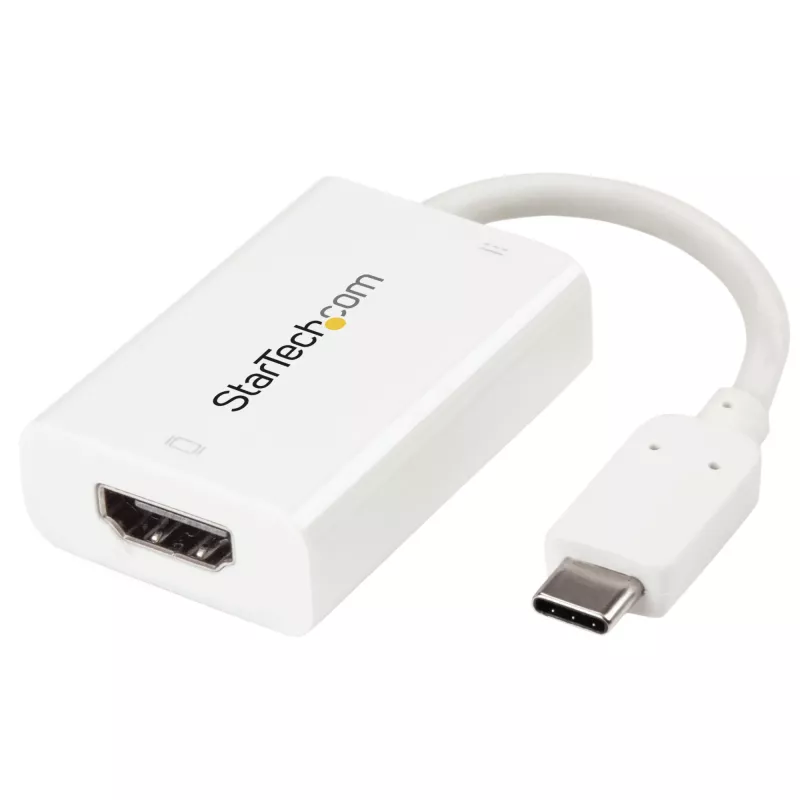 StarTech.com Adattatore USB-C a HDMI 2.0 con Power Delivery – convertitore video USB Type-C a HDMI 4K 60Hz – porta di ricarica passante PD 60W – compatibile Thunderbolt 3 – bianco