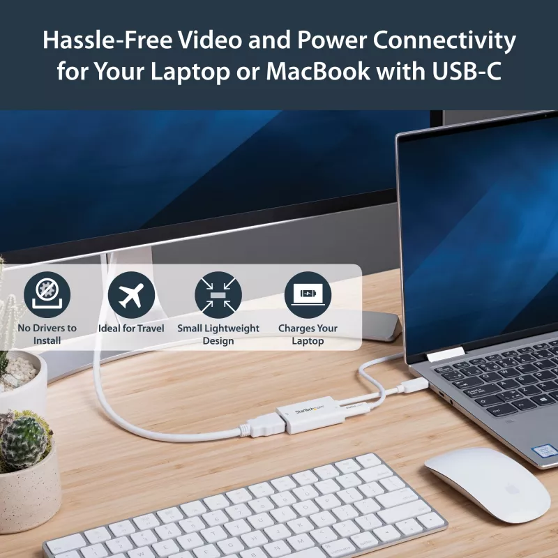 StarTech.com Adattatore USB-C a HDMI 2.0 con Power Delivery – convertitore video USB Type-C a HDMI 4K 60Hz – porta di ricarica passante PD 60W – compatibile Thunderbolt 3 – bianco