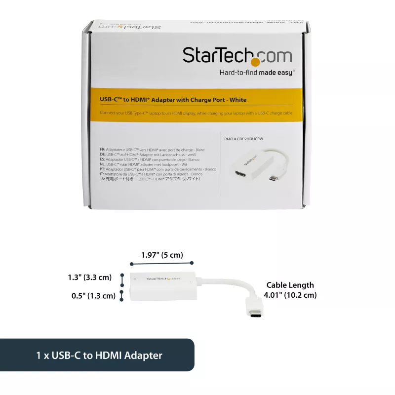 StarTech.com Adattatore USB-C a HDMI 2.0 con Power Delivery – convertitore video USB Type-C a HDMI 4K 60Hz – porta di ricarica passante PD 60W – compatibile Thunderbolt 3 – bianco