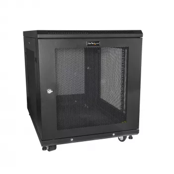 StarTech.com Armadio server 4 montanti 12U, armadio dati 19 pollici richiudibile per apparecchiature computer/AV/IT, armadio rete ufficio/casa con ruote e guide di montaggio regolabili