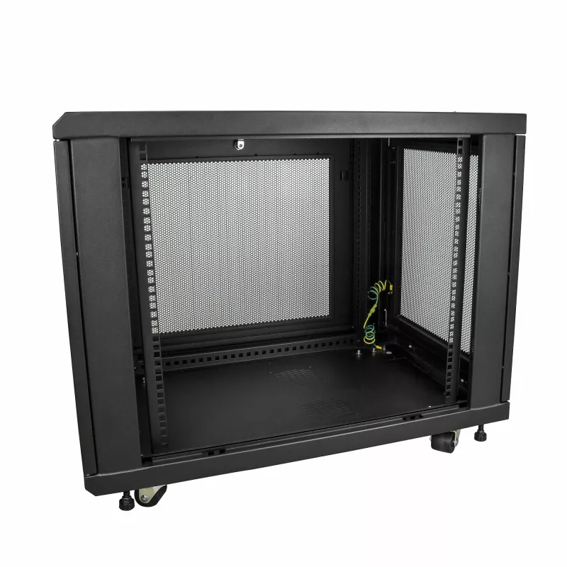 StarTech.com Armadio server 4 montanti 12U, armadio dati 19 pollici richiudibile per apparecchiature computer/AV/IT, armadio rete ufficio/casa con ruote e guide di montaggio regolabili