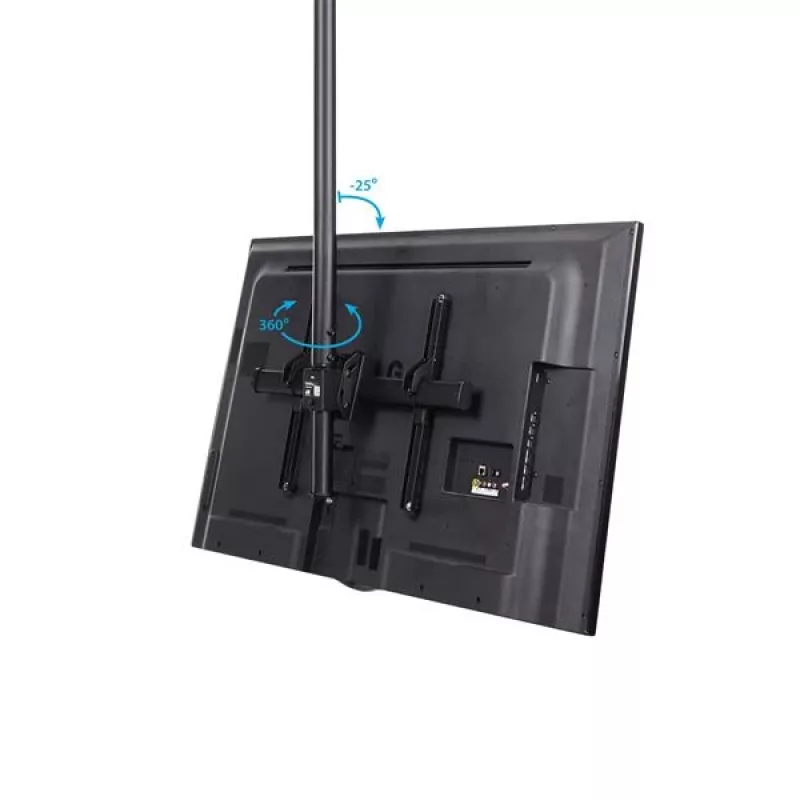 StarTech.com Supporto TV a soffitto – supporto sospeso universale completamente orientabile per un display con asta telescopica corta regolabile – inclinazione/rotazione – attacco VESA per display 32–75 pollici