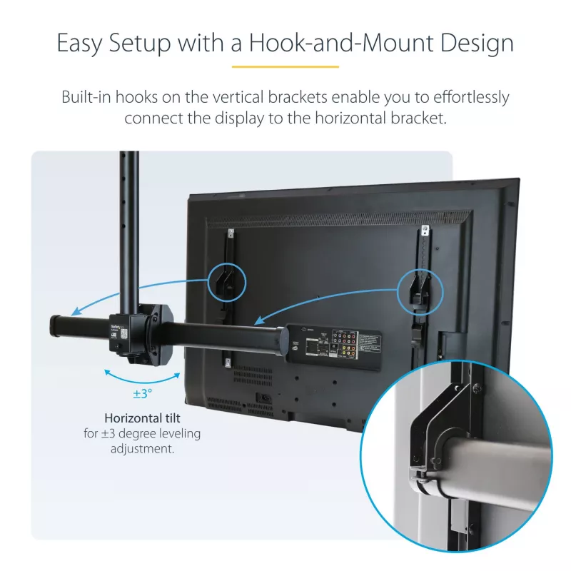 StarTech.com Supporto TV a soffitto – supporto sospeso universale completamente orientabile per un display con asta telescopica corta regolabile – inclinazione/rotazione – attacco VESA per display 32–75 pollici