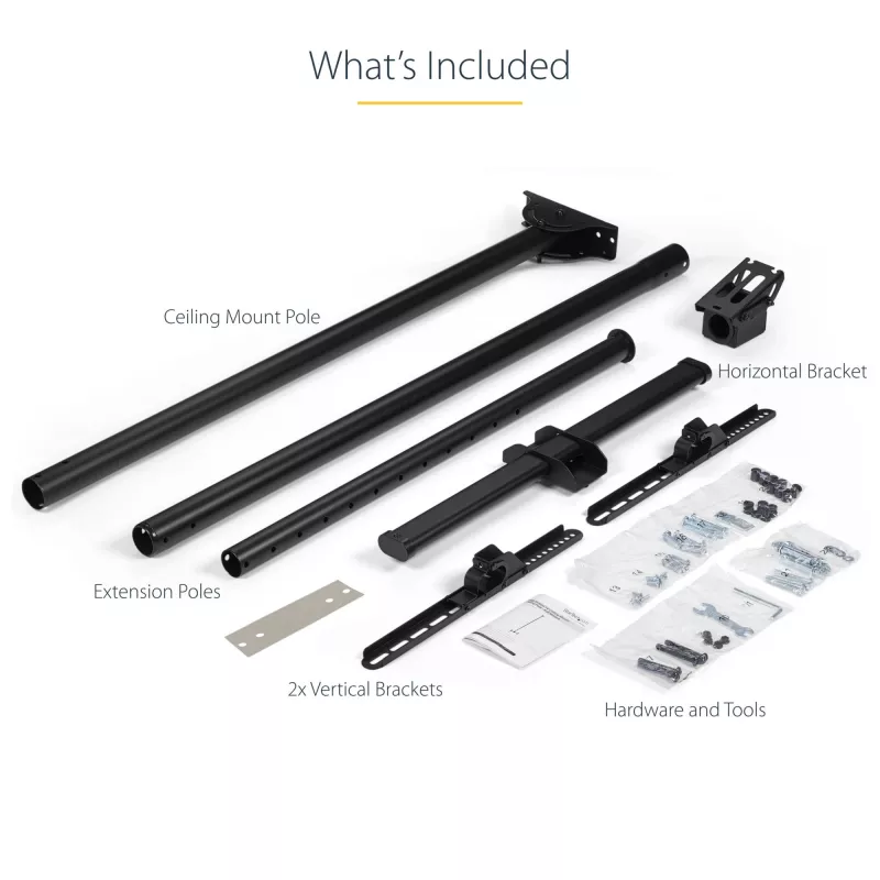 StarTech.com Supporto TV a soffitto – supporto sospeso universale completamente orientabile per un display con asta telescopica lunga regolabile – inclinazione / rotazione – attacco VESA per display 32-75 pollici