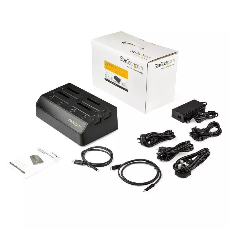 StarTech.com Docking station per dischi fissi USB a SATA 4-bay, USB 10Gbps, dock esterno SSD / HDD 2,5 pollici e 3,5 pollici, SATA III, vano dischi hot-swap, caricamento dall'alto