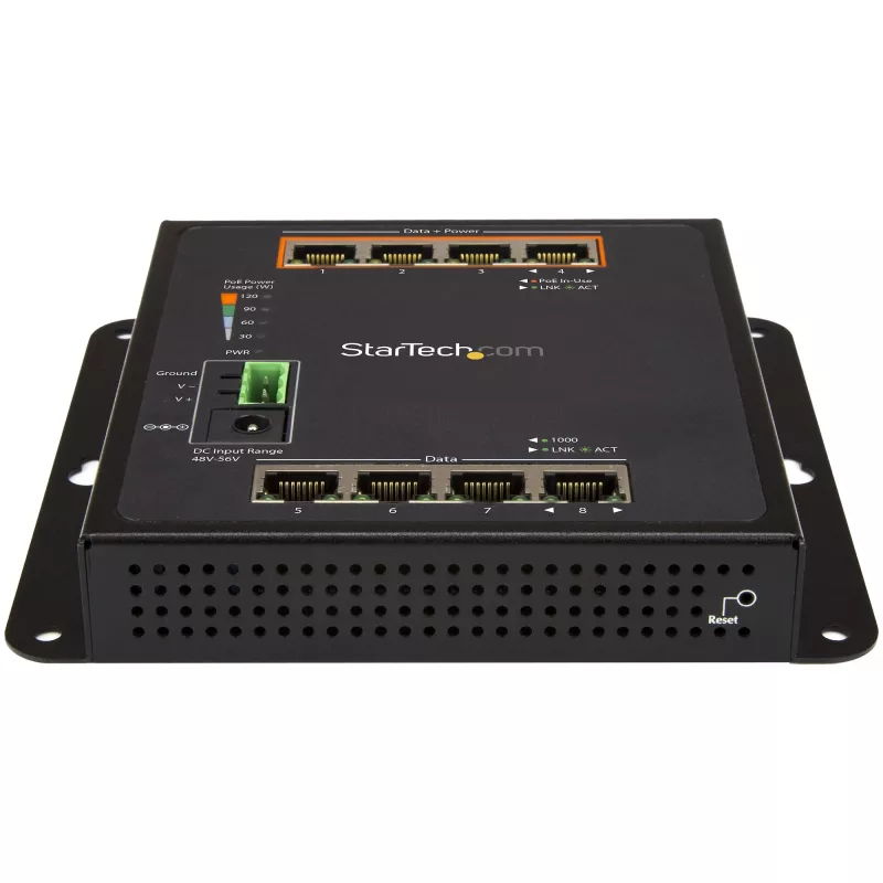 StarTech.com Switch PoE Gigabit industriale 8 porte – 4 x PoE+ 30W – Power Over Ethernet – switch gestito GbE Layer/L2 rugged – switch di rete Gigabit robusto ad alte prestazioni IP-30/-40 °C a +75 °C – TAA
