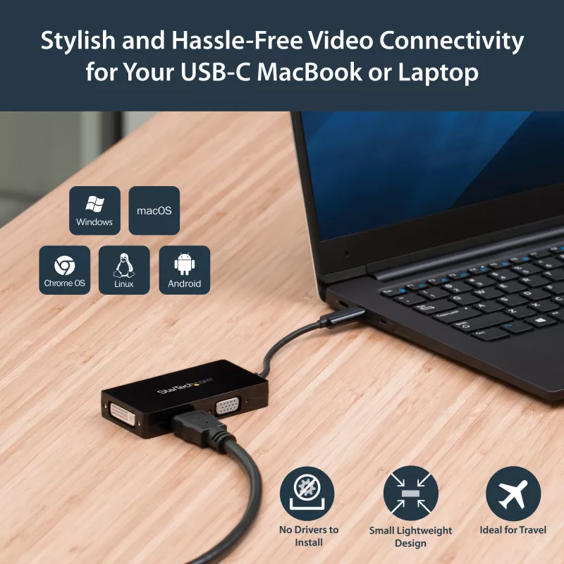 StarTech.com Adattatore video multiporta USB-C – 3-in-1 – 4K 30 Hz – nero
