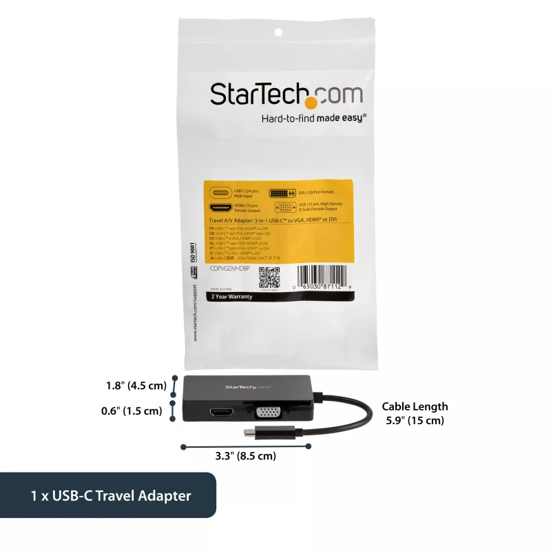 StarTech.com Adattatore video multiporta USB-C – 3-in-1 – 4K 30 Hz – nero