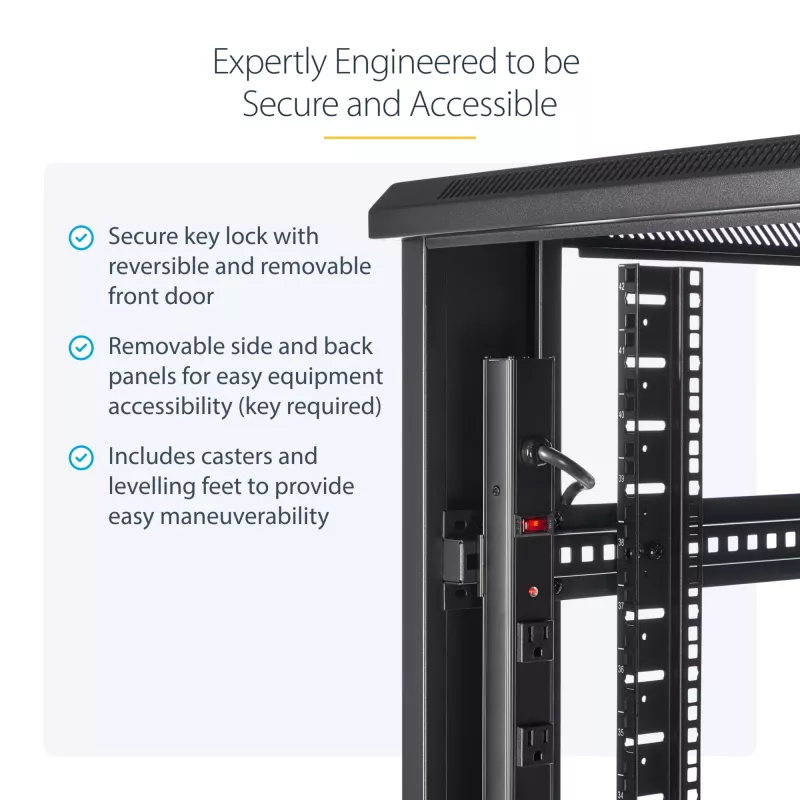StarTech.com Armadio server 4 montanti 42U, armadio dati 19 pollici per montaggio apparecchiature computer / AV / IT, case armadio server con ruote, storage di rete industriale completo