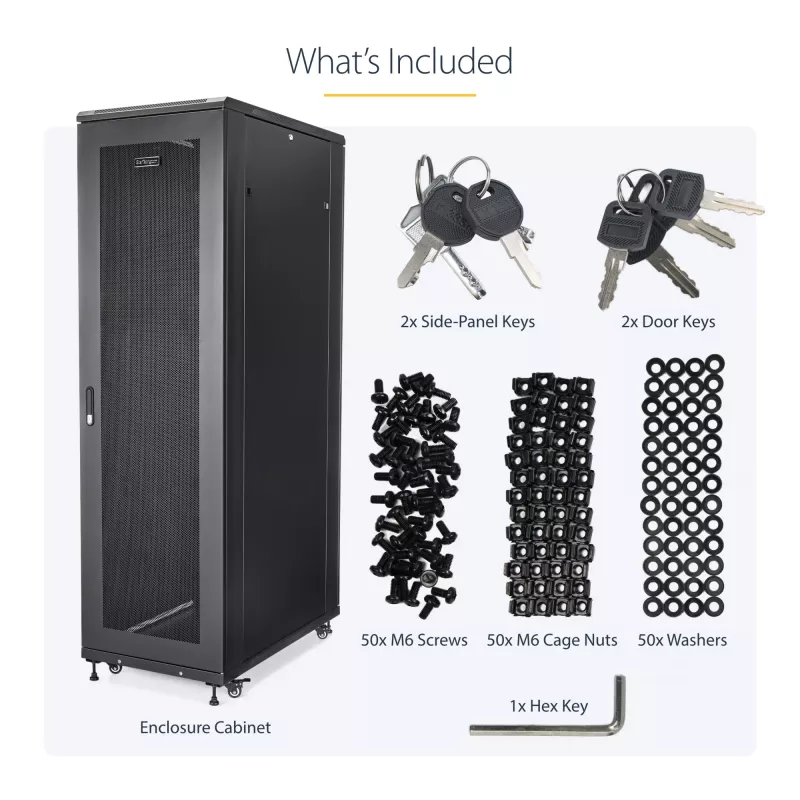 StarTech.com Armadio server 4 montanti 42U, armadio dati 19 pollici per montaggio apparecchiature computer / AV / IT, case armadio server con ruote, storage di rete industriale completo