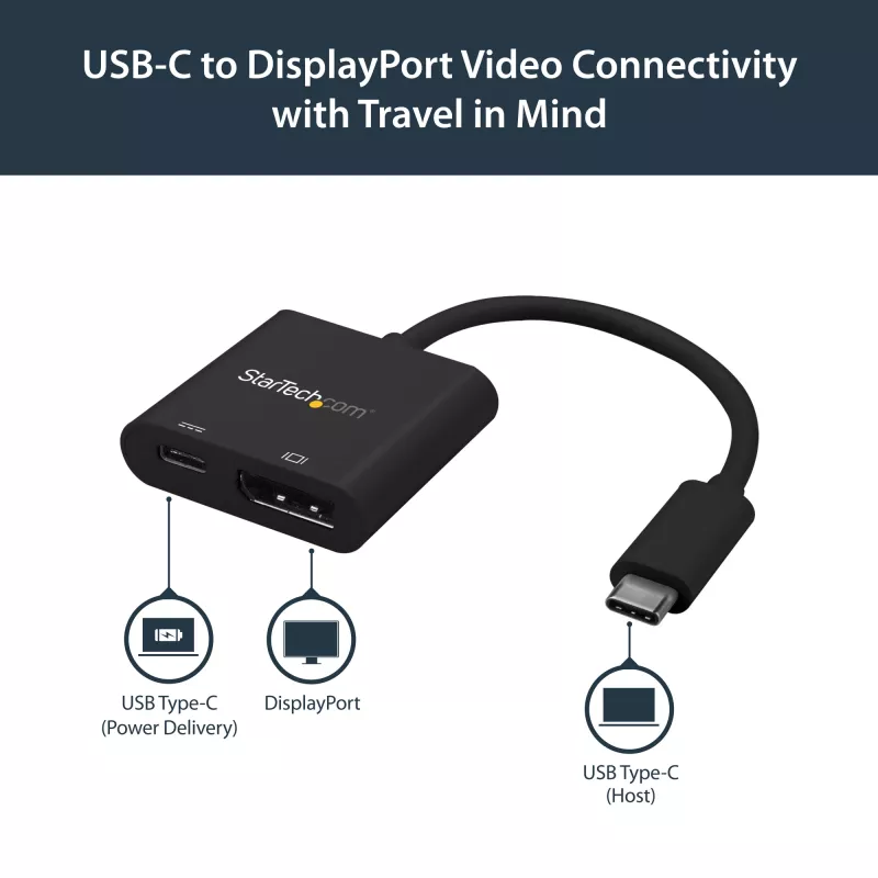 StarTech.com Adattatore USB-C a DisplayPort con Power Delivery – 4K 60Hz HBR2 – Convertitore video USB Type-C a monitor DP 1.2 con ricarica – 60W PD Passthrough – compatibile Thunderbolt 3