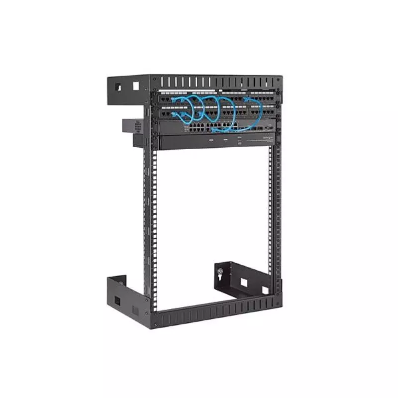 StarTech.com Rack di rete a parete 15U 19 pollici – Profondità 12 pollici, rack open frame a 2 montanti per sala server per dispositivi dati/AV/IT/computer/pannello patch con gabbie e viti, portata 90 kg, nero
