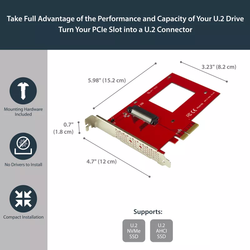 StarTech.com PEX4SFF8639 adattatore da U.2 a PCIe per SSD U.2 NVMe da 2,5 pollici, SFF-8639, x4 PCIe 3.0