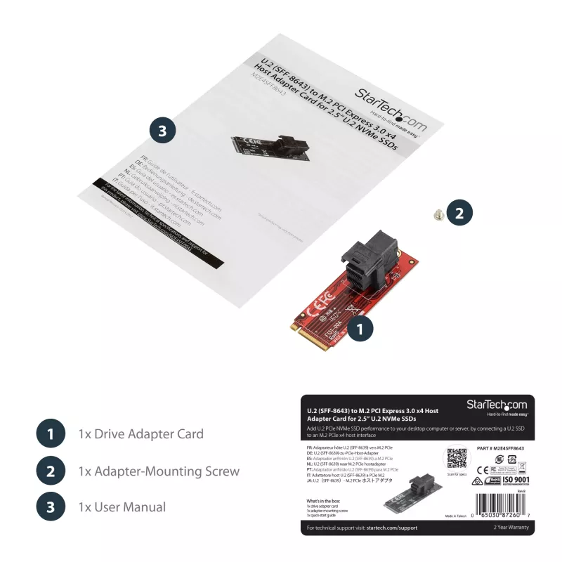 StarTech.com Scheda adattatore host U.2 (SFF-8643) a M.2 PCI Express 3.0 x4 per SSD U.2 NVMe da 2,5”