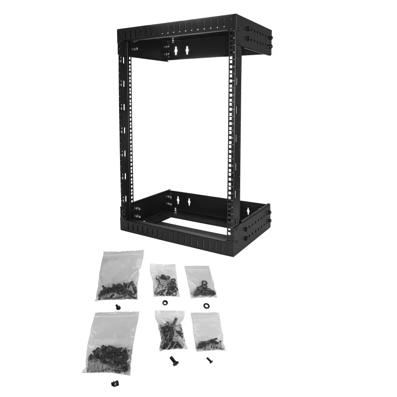 StarTech.com Armadio di rete a parete 15U 19 pollici – Profondità regolabile 12–20 pollici, armadio open frame a 2 montanti per sala server per comunicazioni AV/dati/IT/dispositivi informatici/switch con gabbie e viti