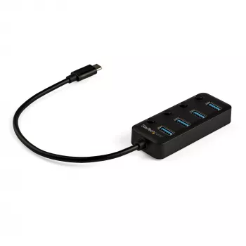 StarTech.com Hub USB-C a 4 porte – USB-C a 4x porte USB 3.0 Type-A con interruttori on/off individuali – SuperSpeed 5 Gbit/s USB 3.1/3.2 Gen 1 – Alimentato da bus USB – Portatile – Cavo fisso da 25 cm
