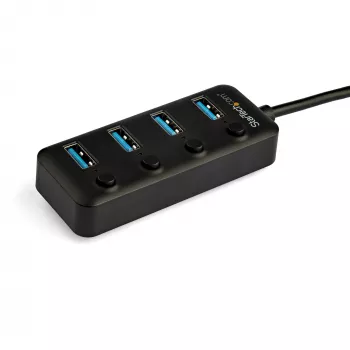 StarTech.com Hub USB-C a 4 porte – USB-C a 4x porte USB 3.0 Type-A con interruttori on/off individuali – SuperSpeed 5 Gbit/s USB 3.1/3.2 Gen 1 – Alimentato da bus USB – Portatile – Cavo fisso da 25 cm