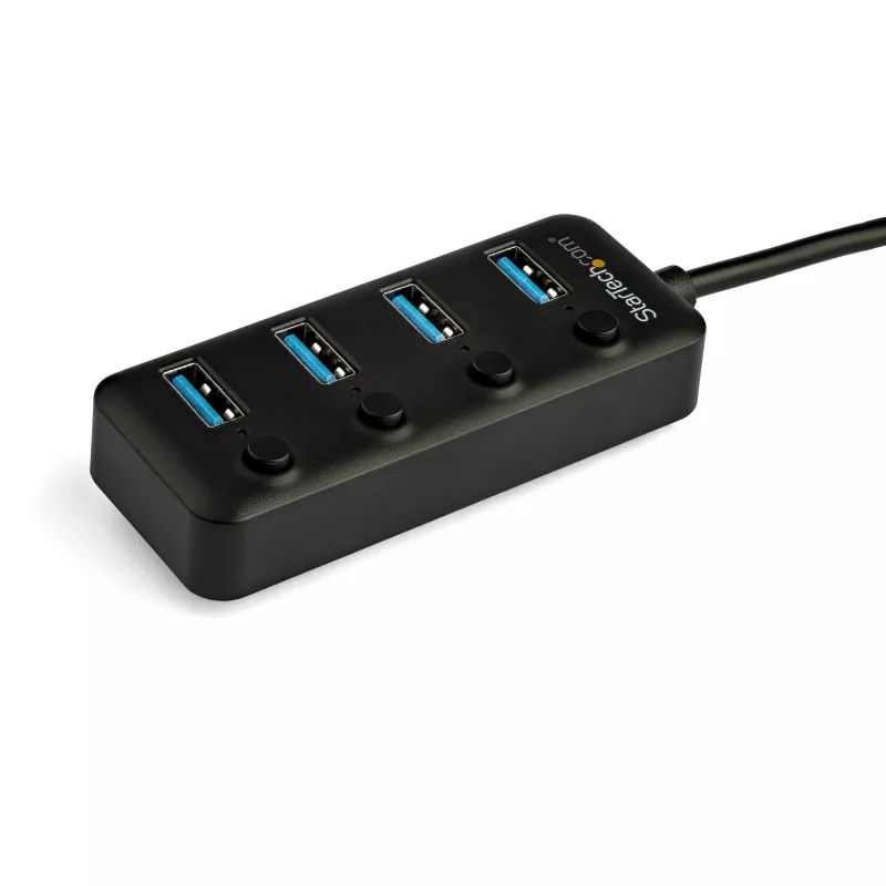 StarTech.com Hub USB-C a 4 porte – USB-C a 4x porte USB 3.0 Type-A con interruttori on/off individuali – SuperSpeed 5 Gbit/s USB 3.1/3.2 Gen 1 – Alimentato da bus USB – Portatile – Cavo fisso da 25 cm