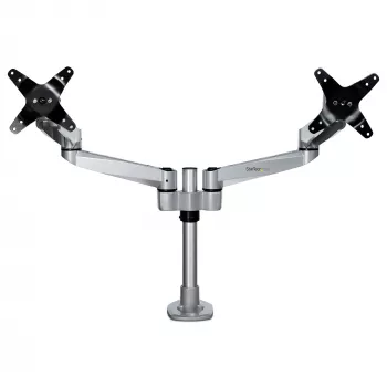 StarTech.com supporto da tavolo per due monitor – braccio monitor premium articolato – monitor VESA fino a 30 pollici – supporto monitor regolabile in altezza – girevole/inclinabile/orientabile – morsetto/passacavi da tavolo – argento