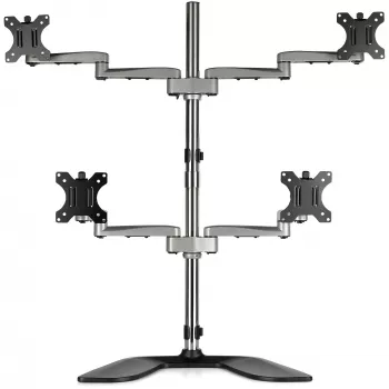 StarTech.com supporto da scrivania quad monitor - braccio ergonomico VESA 4 monitor (2x2) fino a 32 pollici - supporto universale montato su palo freestanding regolabile - regolabile in altezza/inclinabile/orientabile/girevole - argento