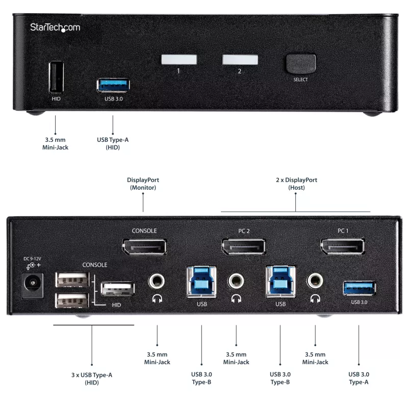 StarTech.com switch KVM DisplayPort a 2 porte - 4K 60Hz - singolo schermo - switch KVM DP 1.2 UHD dual-port USB con hub USB 3.0 integrato e audio - Dell HP Apple Lenovo - conforme TAA