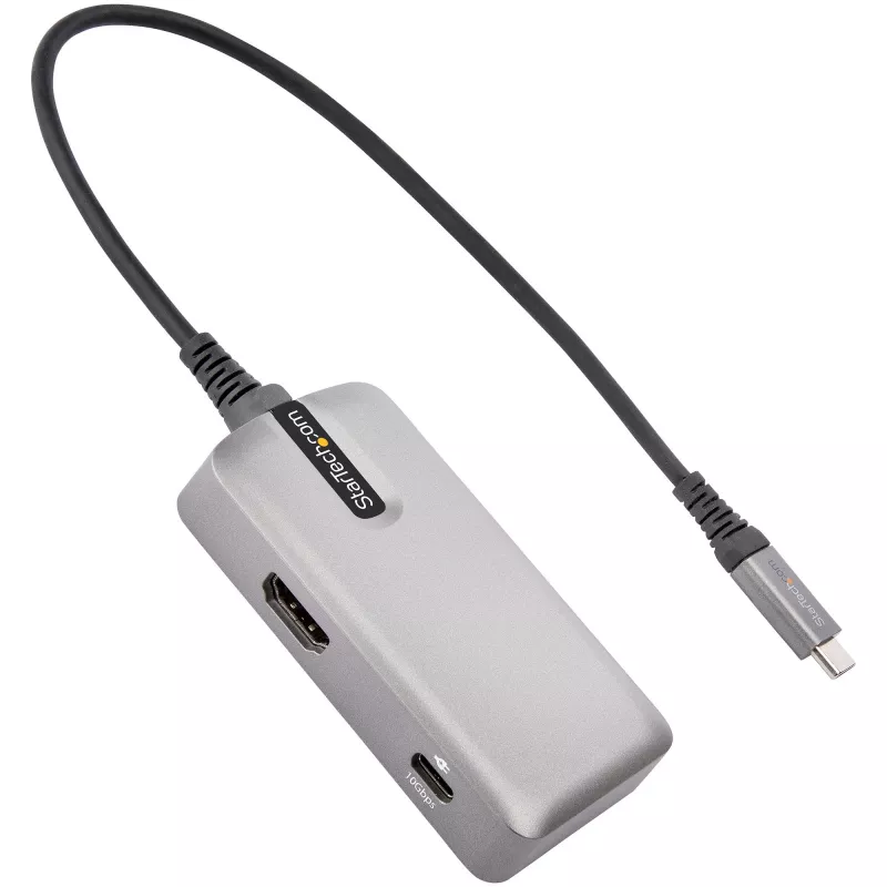 StarTech.com adattatore multiporta USB-C – USB-C a HDMI 2.0 4K 60Hz, Power Delivery passthrough 100 W – hub USB a 3 porte 10 Gbit/s – mini docking station USB Type-C portatile – cavo 25 cm