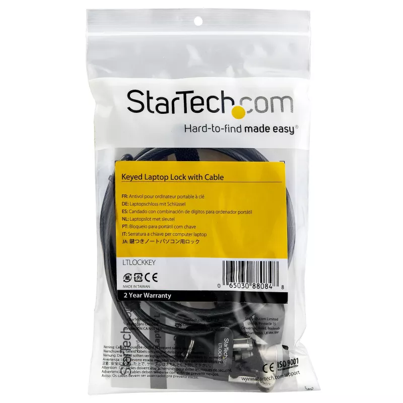 StarTech.com cavo di sicurezza per laptop con chiavi 1,8 m (2 m) – cavo di sicurezza con chiave per laptop compatibili con K-Slot, desktop, computer e altri dispositivi – cavo di sicurezza in acciaio rivestito in vinile antifurto