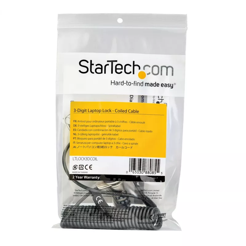 StarTech.com cavo di sicurezza per laptop autoavvolgente 1,8m – cavo di sicurezza con combinazione a 3 cifre portatile per laptop/computer/desktop/dispositivo K-Slot – cavo di sicurezza in acciaio antifurto avvolgibile