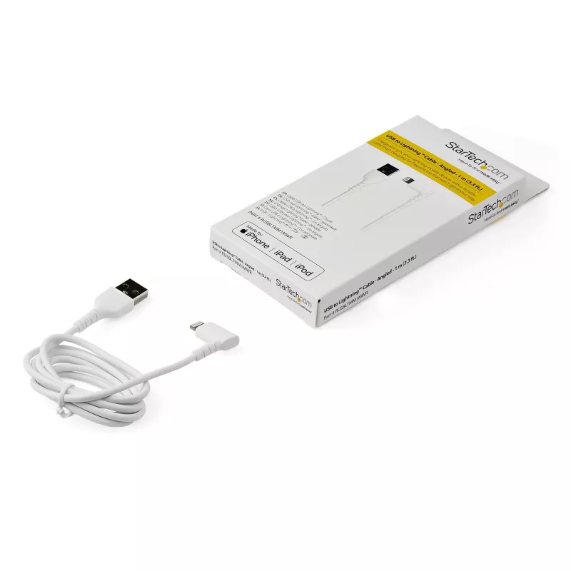 StarTech.com cavo USB-A a Lightning robusto 1 m – bianco angolare 90° resistente fibra aramidica cavo di ricarica/sincronizzazione USB Type-A a Lightning – certificato Apple MFi – iPhone