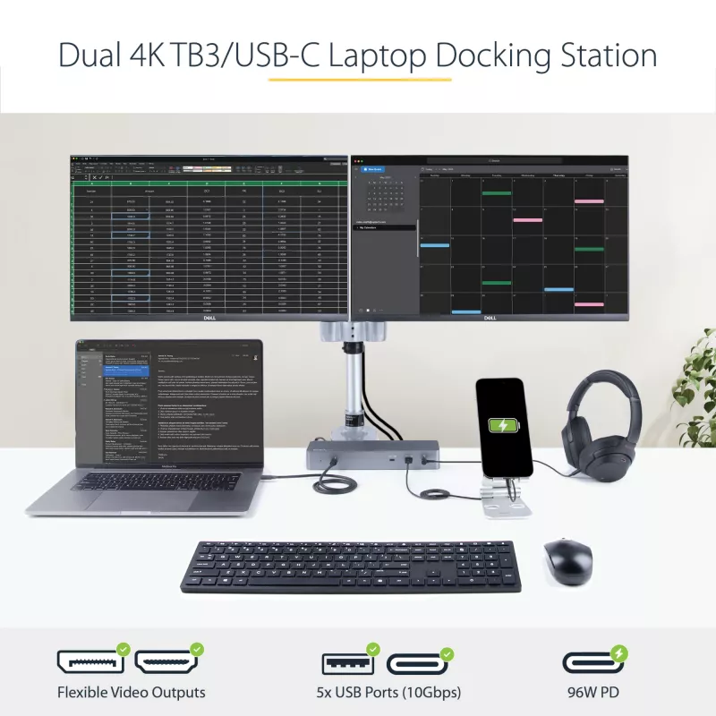 StarTech.com docking station USB C per Macbook Pro/Air-M1/M2/M3/M4, compatibile Thunderbolt, HDMI/DisplayPort, doppio 4K 60Hz/singolo 8K, dock laptop USB Type-C, Power Delivery 96W, USB 10Gbps