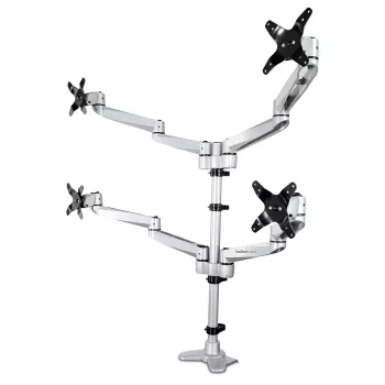 StarTech.com supporto da tavolo braccio quad monitor – supporto premium articolato 4 monitor 2x2 fino a 30 pollici – montaggio su palo ergonomico regolabile in altezza – inclinabile/orientabile/girevole – morsetto C/passacavi da tavolo – argento