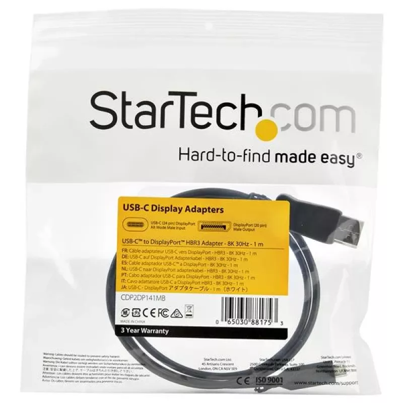 StarTech.com Cavo USB-C a DisplayPort 1.4 da 3,3 piedi / 1 m – Convertitore adattatore video USB Type-C a DP 1.4 Alt Mode 8K/5K/4K – HBR3/HDR/DSC – Cavo monitor DP 8K 60 Hz – USB-C/Thunderbolt 3
