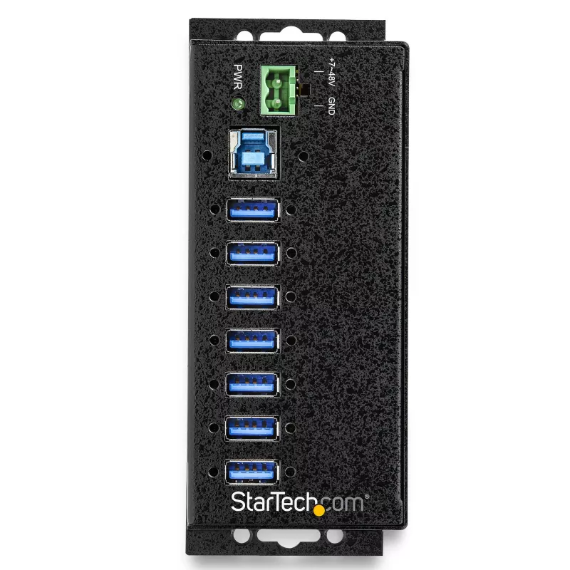 StarTech.com Hub USB 3.0 a 7 porte con alimentatore – Hub USB-A industriale in metallo con protezione ESD e sovratensione 350 W – Montaggio DIN/a parete/da tavolo – Hub USB 3.2 Gen 1 (5 Gbit/s) ad alta velocità – TAA