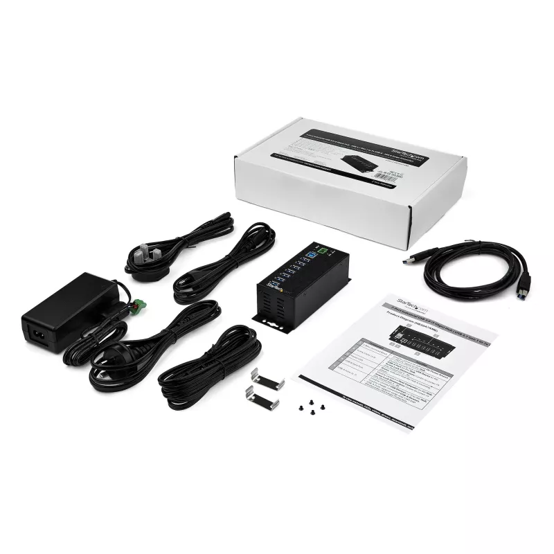 StarTech.com Hub USB 3.0 a 7 porte con alimentatore – Hub USB-A industriale in metallo con protezione ESD e sovratensione 350 W – Montaggio DIN/a parete/da tavolo – Hub USB 3.2 Gen 1 (5 Gbit/s) ad alta velocità – TAA