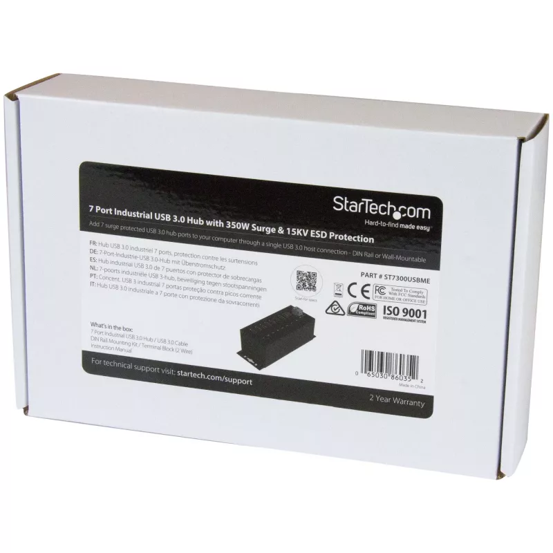 StarTech.com Hub USB 3.0 a 7 porte con alimentatore – Hub USB-A industriale in metallo con protezione ESD e sovratensione 350 W – Montaggio DIN/a parete/da tavolo – Hub USB 3.2 Gen 1 (5 Gbit/s) ad alta velocità – TAA