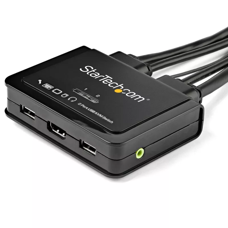 StarTech.com Switch KVM HDMI a 2 porte - 4K 60Hz - Switch KVM USB desktop UHD/Ultra HD dual-port compatto con cavi integrati da 1,2 m e audio - Alimentato via bus e commutazione remota - MacBook ThinkPad
